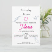 Invitation de dîner d'anniversaire Minimaliste ros (Debout devant)