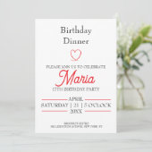 Invitation de dîner d'anniversaire minimaliste rou (Debout devant)