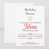 Invitation de dîner d'anniversaire minimaliste rou (Devant / Derrière)