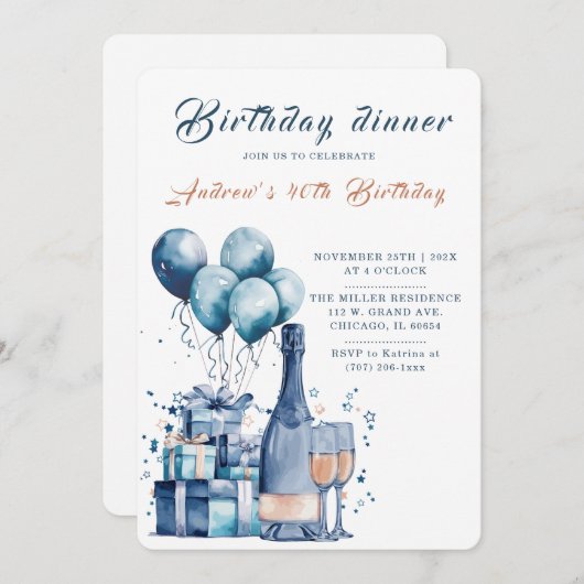 Invitation de dîner d'anniversaire modifiable (Devant / Derrière)