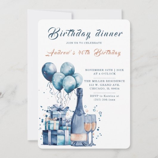 Invitation de dîner d'anniversaire modifiable (Devant)