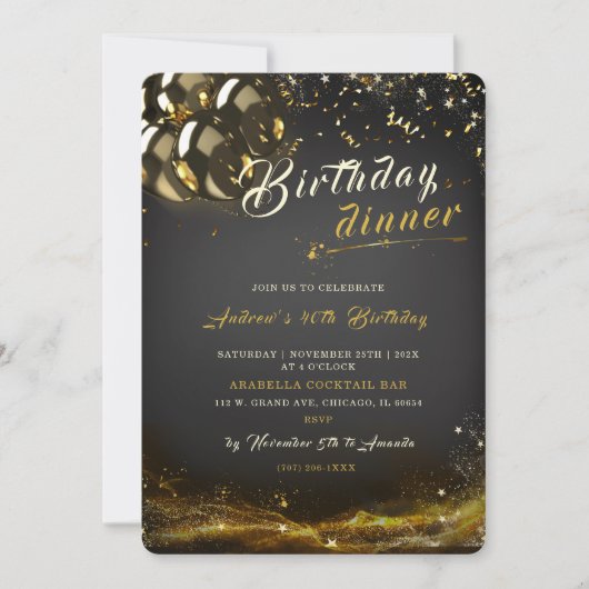 Invitation de dîner d'anniversaire modifiable (Devant)