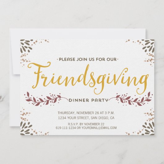 Invitation de dîner de Friendsgiving (Devant)