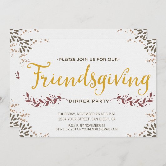 Invitation de dîner de Friendsgiving (Devant / Derrière)
