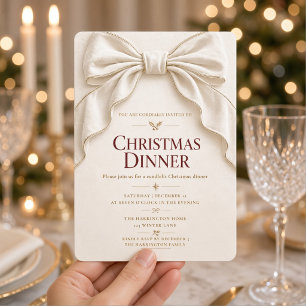 Invitation de dîner de Noël au ruban de satin ivoi