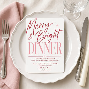 Invitation de dîner de Noël rose et bordeaux Merry