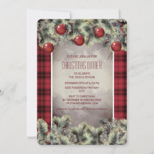 Invitation de dîner de Noël Rustique Buffalo Plaid
