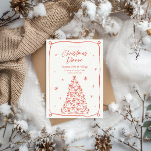 Invitation de dîner de Noël vintage rouge et beige