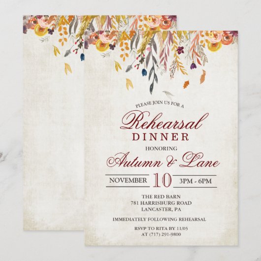 Invitation de dîner de répétition d'automne rustiq (Devant / Derrière)