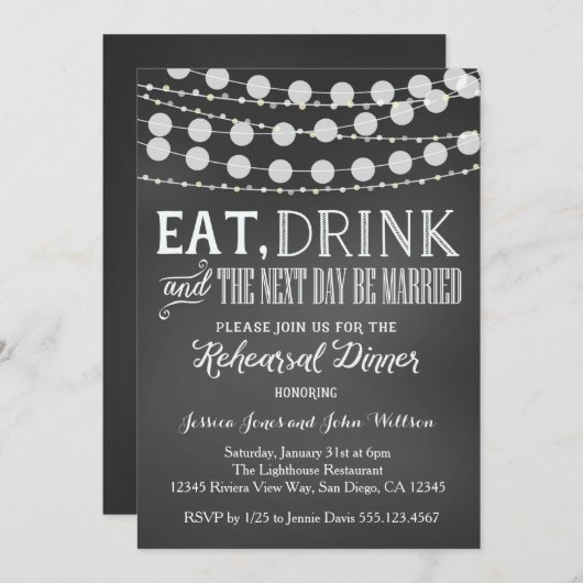 Invitation de dîner de répétition de mariage (Devant / Derrière)