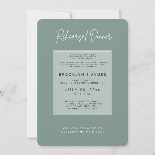 Invitation de dîner de répétition de mariage vert  (Devant)
