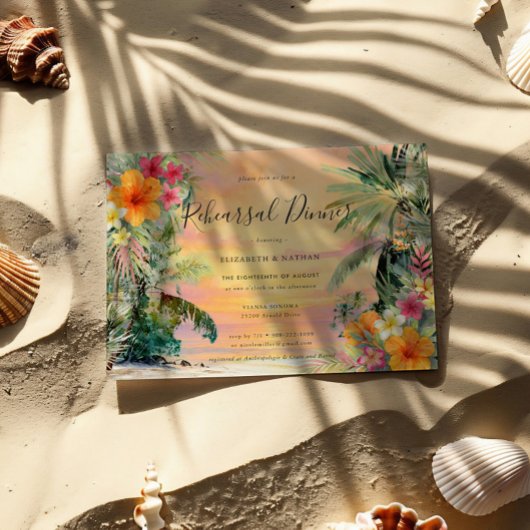 Invitation de dîner de répétition de plage florale