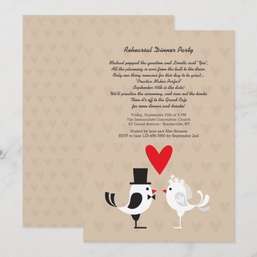 Invitation de dîner de répétition d'inséparables (Devant / Derrière)