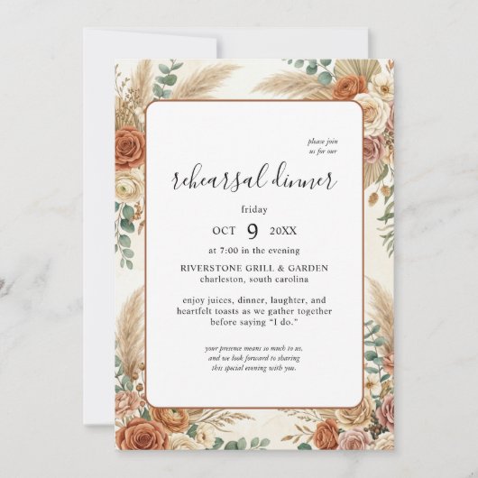 Invitation de dîner de répétition florale boho rus (Devant)