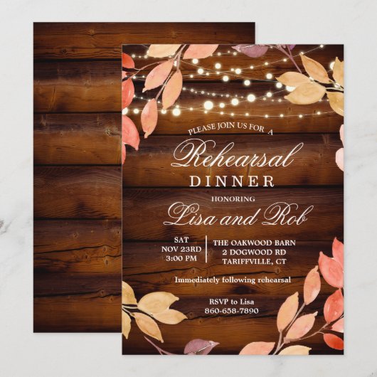 Invitation de dîner de répétition Rustique Feuille (Devant / Derrière)
