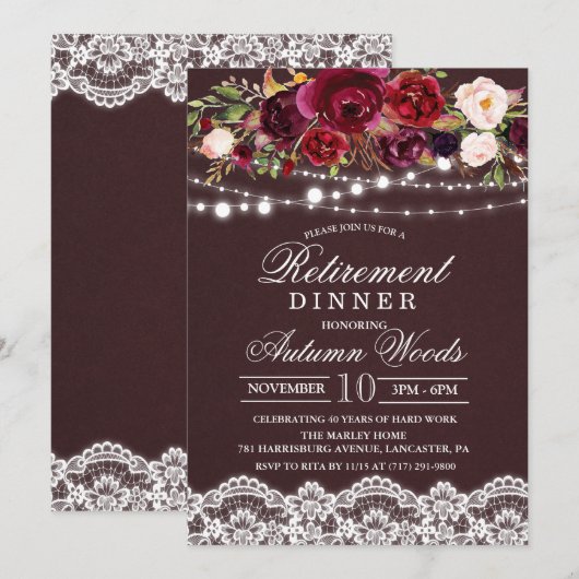 Invitation de dîner de retraite florale automnale (Devant / Derrière)