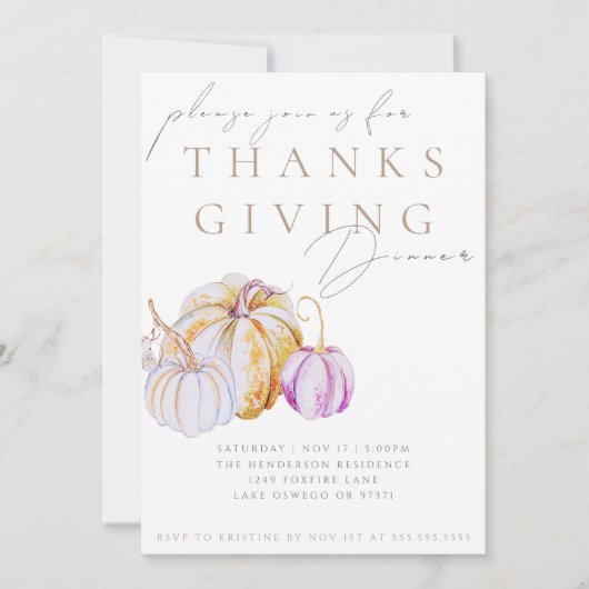 Invitation de dîner de Thanksgiving à la citrouill (Devant)