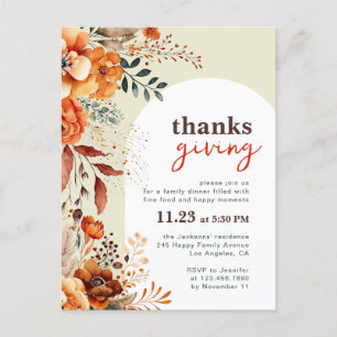 Invitation de dîner de Thanksgiving à l'arche flor