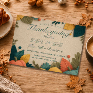 Invitation de dîner de Thanksgiving automnal rusti