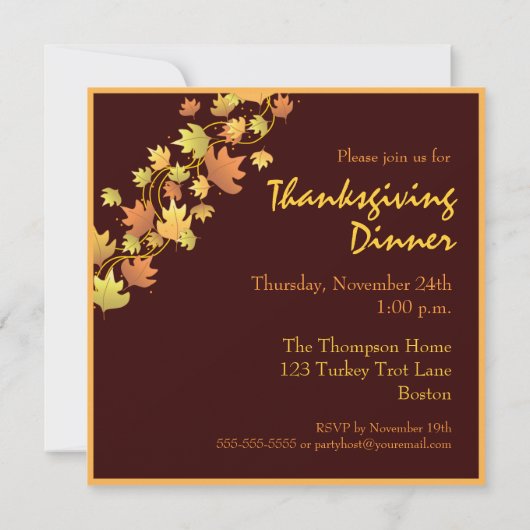 Invitation de dîner de thanksgiving de feuille (Dos)