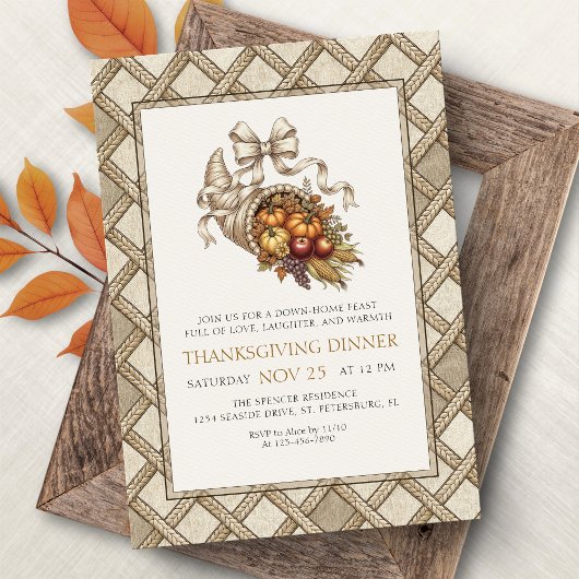 Invitation de dîner de Thanksgiving rustique à la