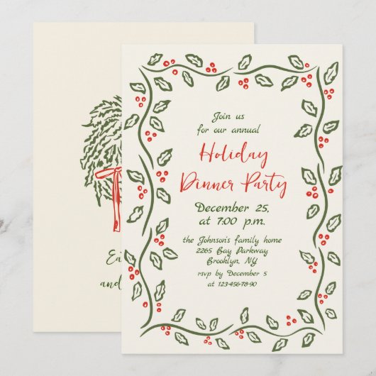 Invitation de dîner de vacances de Noël fantaisist (Devant / Derrière)