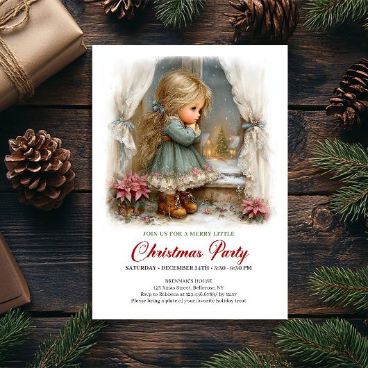 Invitation de dîner de vacances Fille mignonne Scè