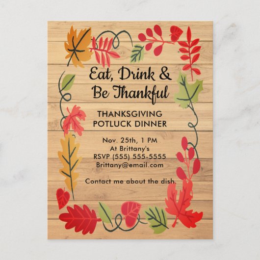 Invitation de dîner Potluck de Thanksgiving LT Boi (Devant)