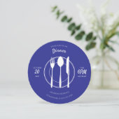Invitation de dîner ronde bleue et blanche (Debout devant)