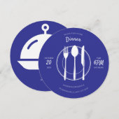 Invitation de dîner ronde bleue et blanche (Devant / Derrière)