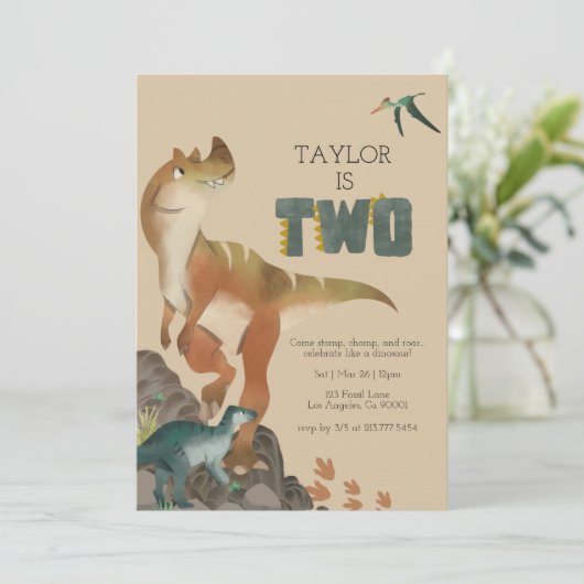 Invitation de Dinosaur 2e anniversaire (Debout devant)
