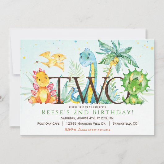 Invitation de Dinosaur 2e anniversaire (Devant)