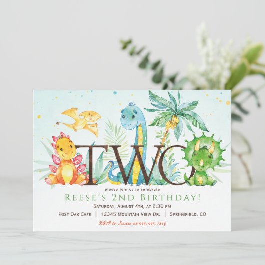 Invitation de Dinosaur 2e anniversaire (Debout devant)