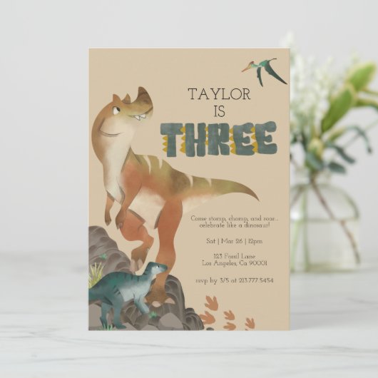 Invitation de Dinosaur 3e anniversaire (Debout devant)