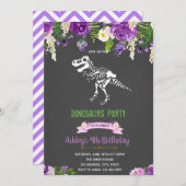 Invitation de dinosaures de fleurs violettes (Devant / Derrière)
