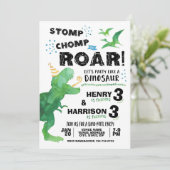 Invitation de dinosaures pour deux anniversaires (Debout devant)