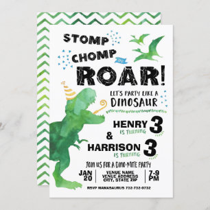 Invitation de dinosaures pour deux anniversaires