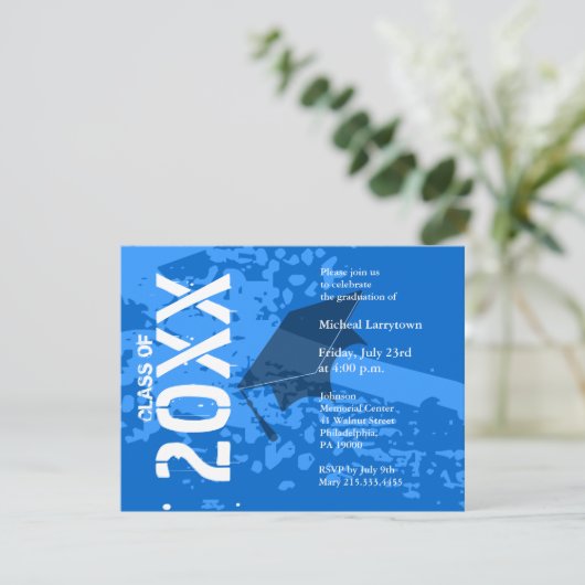 Invitation de diplôme ABB231 Abstrait bleu (Debout devant)