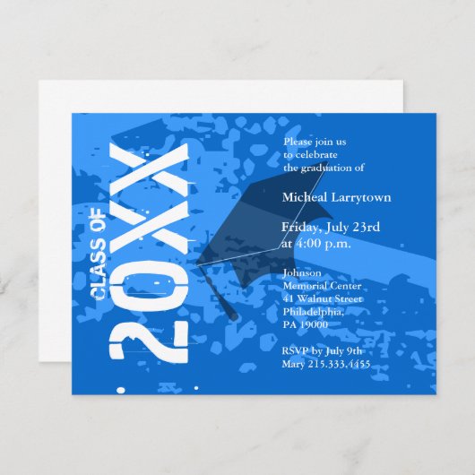 Invitation de diplôme ABB231 Abstrait bleu (Devant / Derrière)