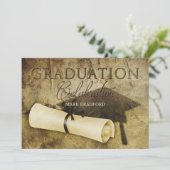 INVITATION DE DIPLÔME - ANTIQUE RUSTIQUE - PHOTO/D (Debout devant)