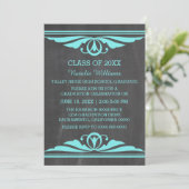 Invitation de diplôme Aqua Deco Chalkboard (Debout devant)