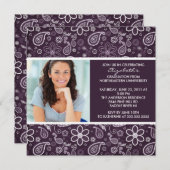 Invitation de diplôme avec photo Purple Paisley (Devant / Derrière)