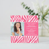 Invitation de diplôme avec photo rose Zebra Imprim (Debout devant)