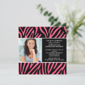 Invitation de diplôme avec photo rose Zebra Imprim (Debout devant)