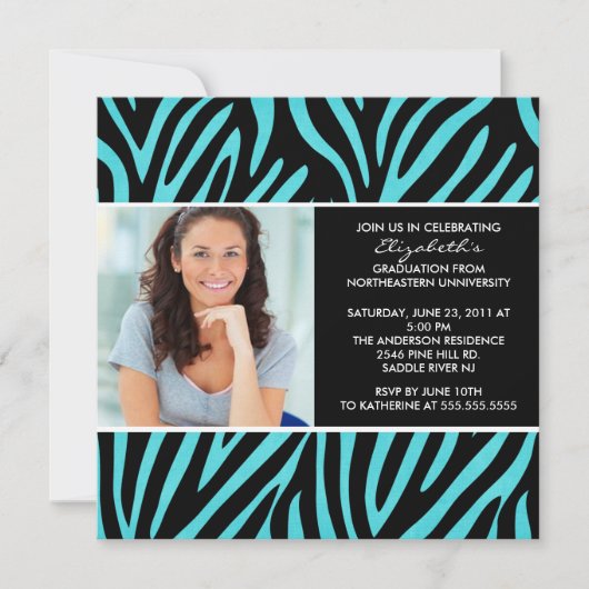 Invitation de diplôme avec photo Turquoise Zebra (Devant)