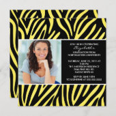 Invitation de diplôme avec photo Zebra Jaune (Devant / Derrière)
