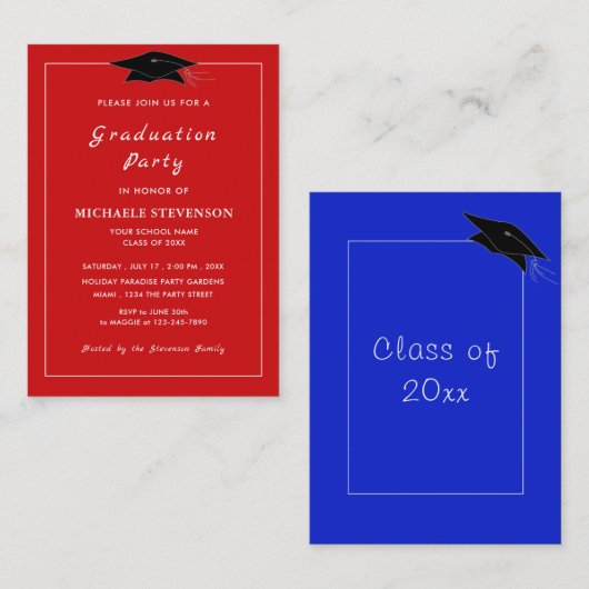 Invitation de diplôme avec vos couleurs (Devant / Derrière)