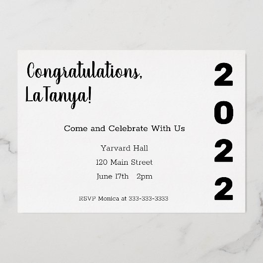 Invitation de diplôme Bold, Black & Brilliant 2022 (Verso)