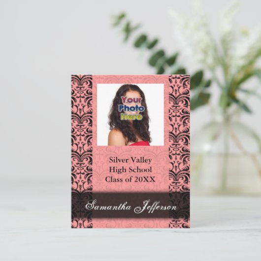 Invitation de diplôme, Damas rose et noir (Debout devant)