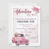 Invitation de diplôme de camion rose (Devant)